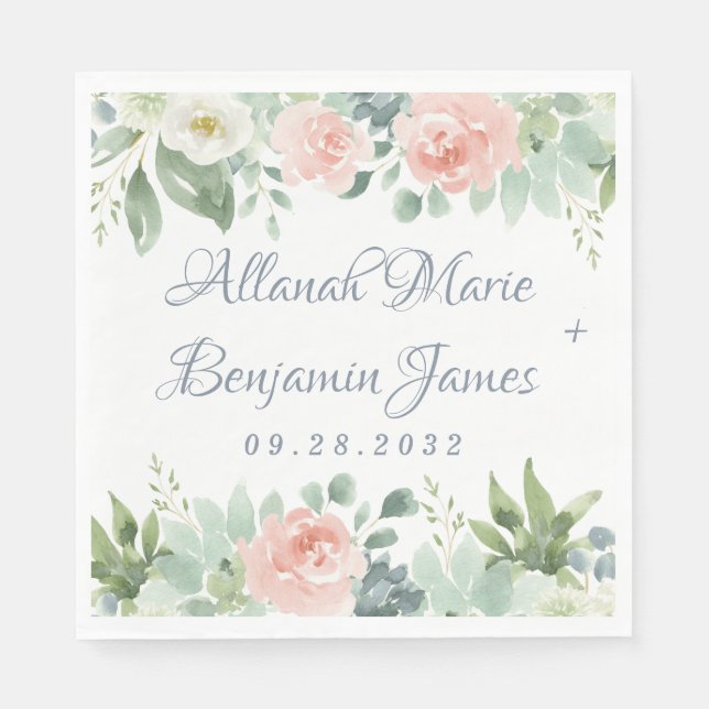 Guardanapo De Papel Casamento Suculente de Jardim Floral de Blush Azul (Frente)