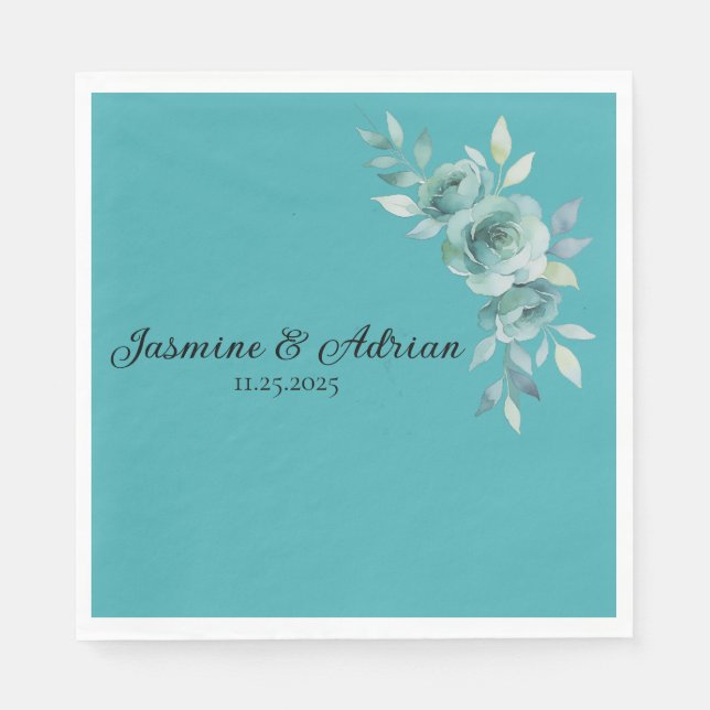 Guardanapo De Papel Casamento Teal Whisper Blooms (Frente)