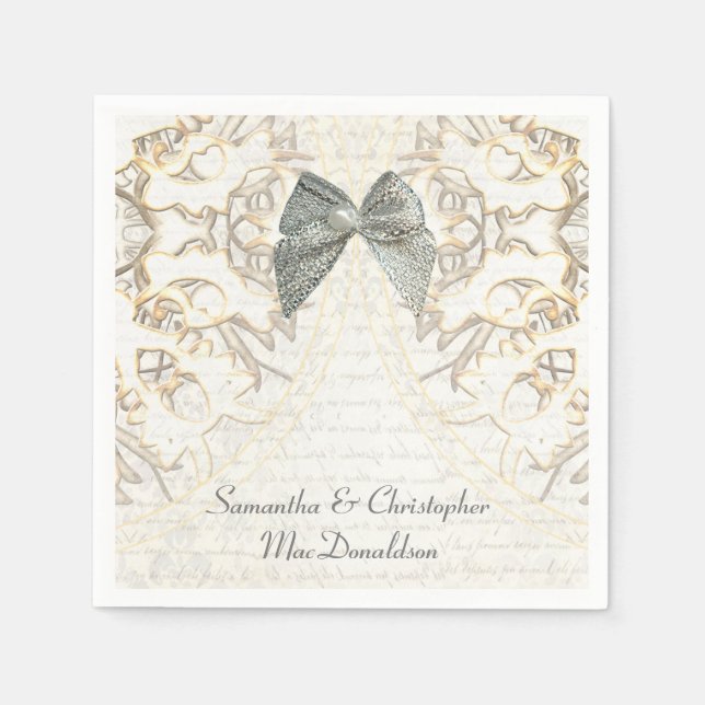 Guardanapo De Papel Casamento tema damasco antigo de uma folha de perg (Frente)