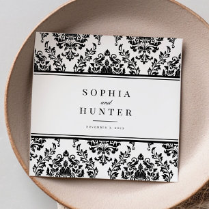 Guardanapo De Papel Casamento tema damasco branco preto-chic Elegante