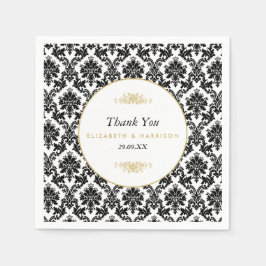 Guardanapo De Papel Casamento tema damasco Dourado, Preto e Branco