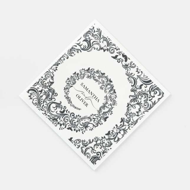 Guardanapo De Papel Casamento tema damasco preto e branco (Quina)