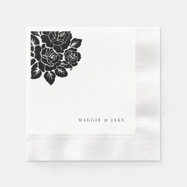 Guardanapo De Papel Casamento tema damasco Preto e Branco (Frente)