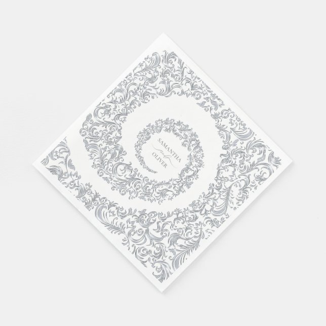 Guardanapo De Papel Casamento tema damasco Silver Elegante (Quina)