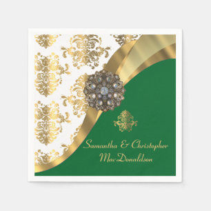 Guardanapo De Papel Casamento tema damasco tradicional branco, verde e