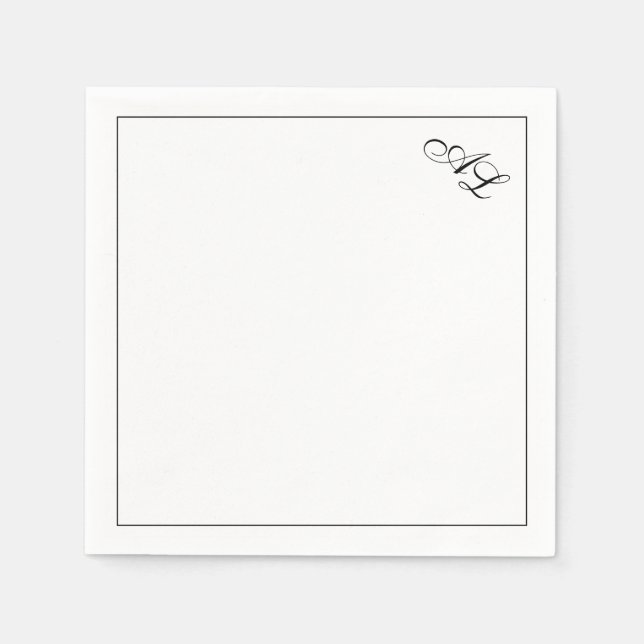 Guardanapo De Papel Casamento Tradicional Branco e Preto do Monograma  (Frente)