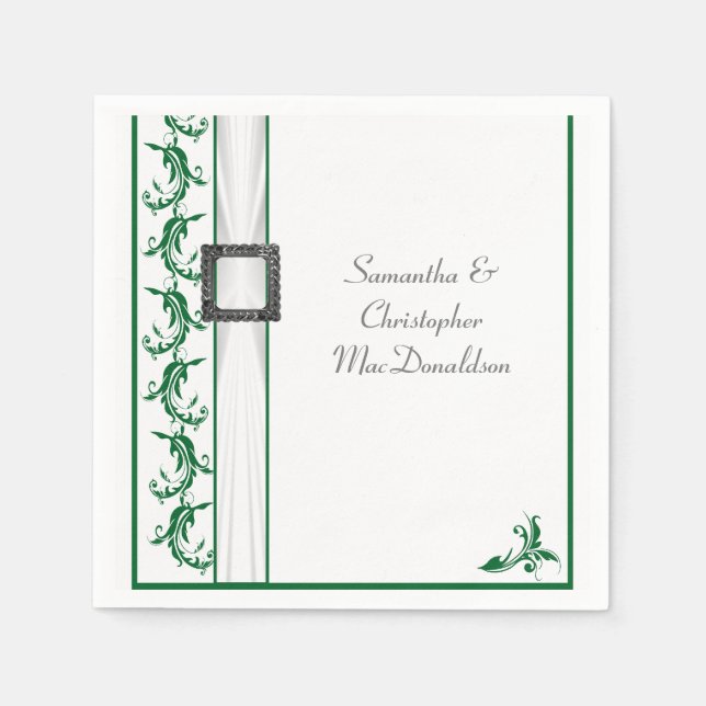 Guardanapo De Papel Casamento tradicional de renda branca e verde comu (Frente)