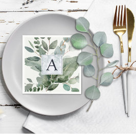Guardanapo De Papel Casamento Tropical com Eucalipto Verde Monogramado