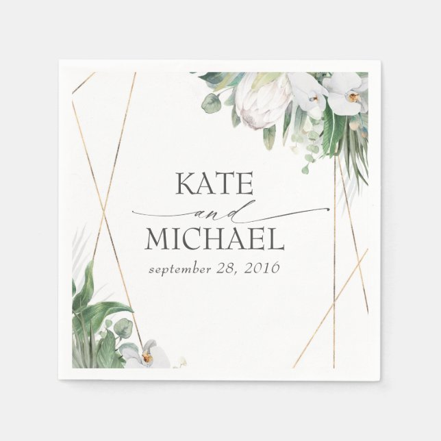 Guardanapo De Papel Casamento Tropical com Orquídeas Proteicas do Rei  (Frente)