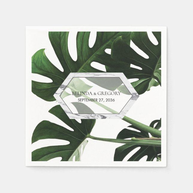 Guardanapo De Papel Casamento Tropical Monstera Marble (Frente)