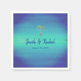 Guardanapo De Papel Casamento Tropical Palm Muted Blue Beach Ocean