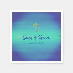 Guardanapo De Papel Casamento Tropical Palm Muted Blue Beach Ocean