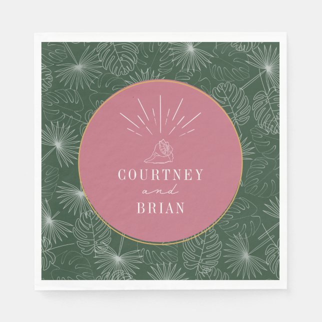 Guardanapo De Papel Casamento Tropical Praia de Seashell Pink & Green  (Frente)