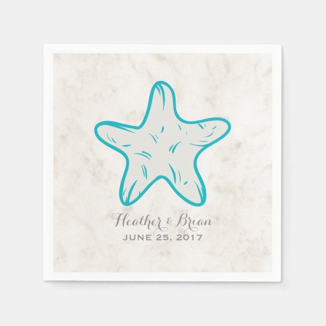 Guardanapo De Papel Casamento Turquesa Rustic Starfish (Frente)