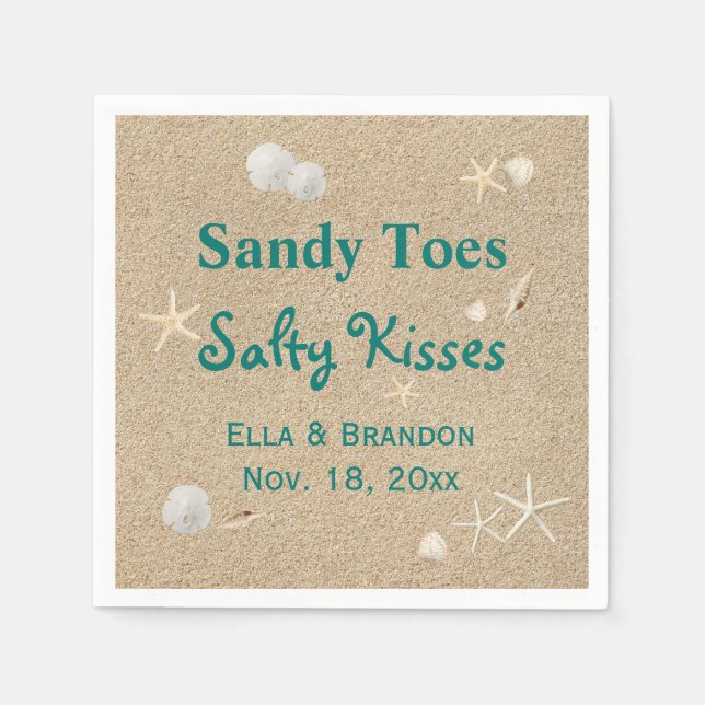 Guardanapo De Papel Casamento Turquoise Beach Sandy Toes Salty Kisses (Frente)