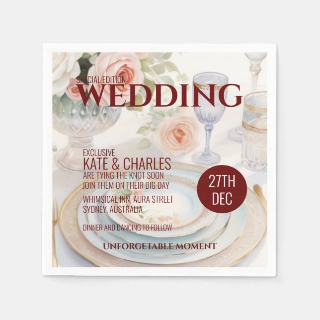 Guardanapo De Papel Casamento Único de Estilo de Revista Personalizada (Frente)