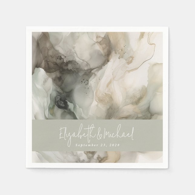 Guardanapo De Papel Casamento Verde com abstrato pintado moderno sábio (Frente)