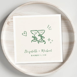 Guardanapo De Papel Casamento Verde Creme Desenhado à Mão Caprichoso