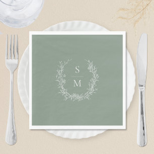Guardanapo De Papel Casamento Verde Da Sala Do Monograma Botânico Eleg