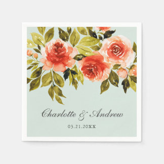 Guardanapo De Papel Casamento Verde de Mint Watercolor do Rosa vermelh