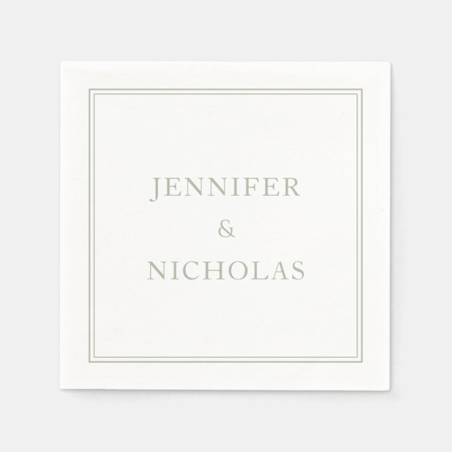 Guardanapo De Papel Casamento Verde de Sage Clássico Elegante (Frente)