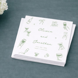 Guardanapo De Papel Casamento Verde Desenhado à Mão