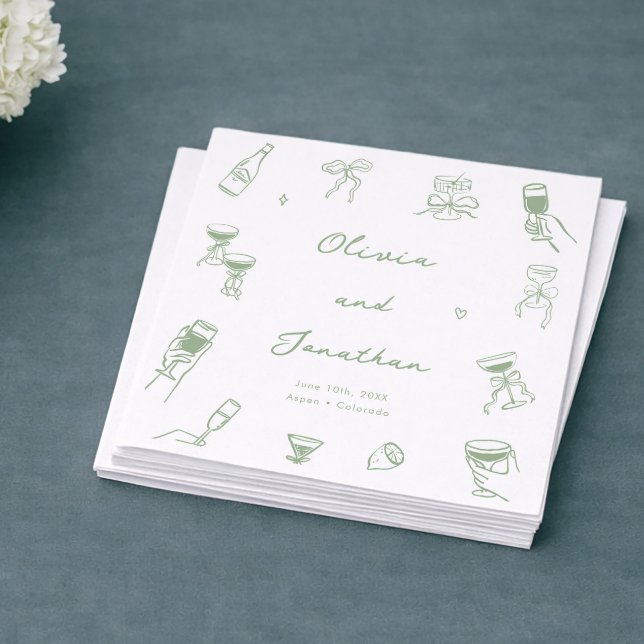 Guardanapo De Papel Casamento Verde Desenhado à Mão (Criador carregado)