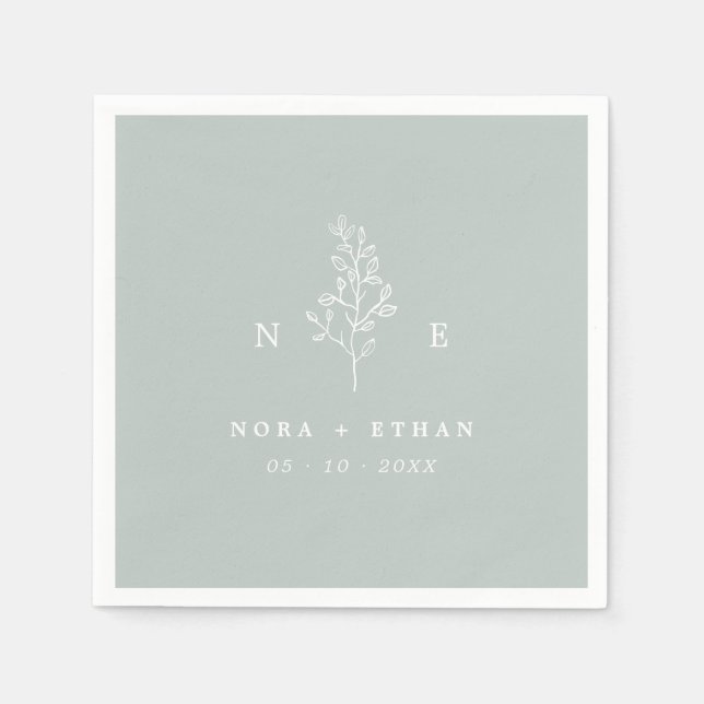 Guardanapo De Papel Casamento Verde do Sage com o Monograma Elegante (Frente)