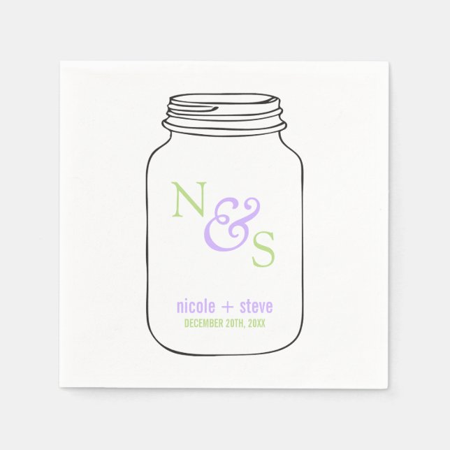 Guardanapo De Papel Casamento Verde e Lavanda Mason Jar Monogrammed (Frente)