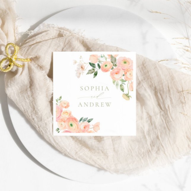 Guardanapo De Papel Casamento Verde Elegante Blush & Sage Napkins (Criador carregado)