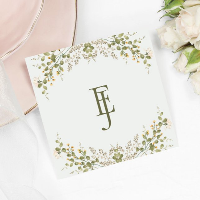 Guardanapo De Papel Casamento Verde Elegante de Flores Selvagens (Criador carregado)