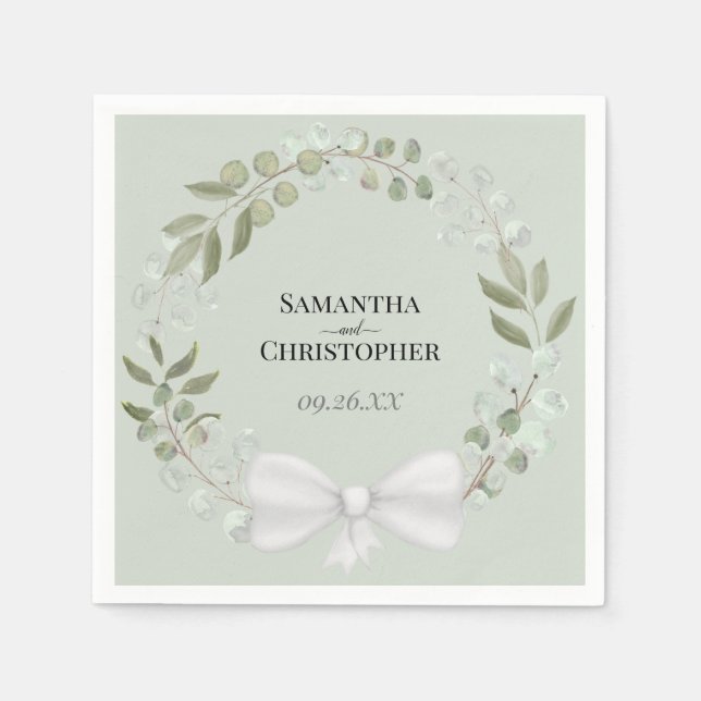 Guardanapo De Papel Casamento Verde Elegante Rustic Eucalyptus Wreath (Frente)