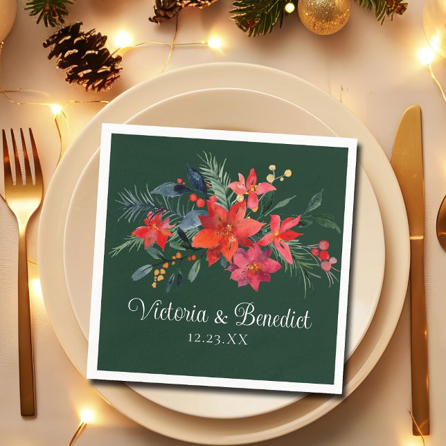 Guardanapo De Papel Casamento Verde Floral Elegante de Poinsettia de N (Criador carregado)