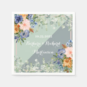 Guardanapo De Papel Casamento Verde Pessegueira Azul Dusty