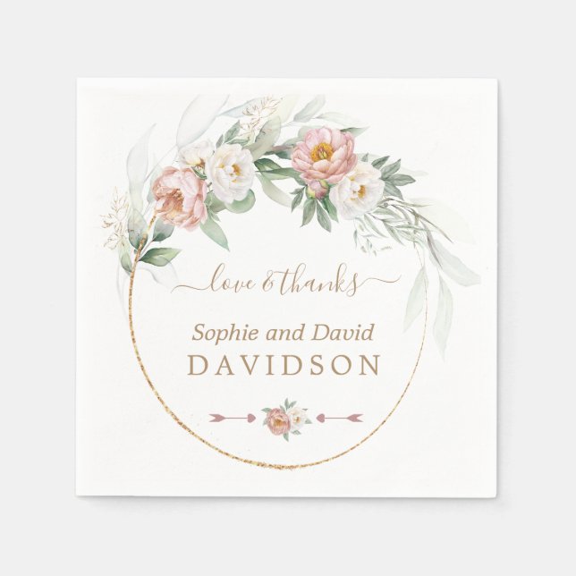 Guardanapo De Papel Casamento Verde Rosa Floral Dourado (Frente)