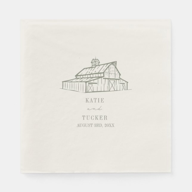 Guardanapo De Papel Casamento Verde Rustic Barn Sage (Frente)