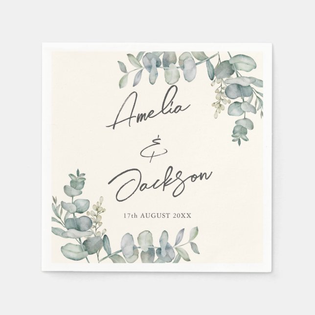 Guardanapo De Papel Casamento Verde Rustic Eucalyptus Sage Napkins (Frente)