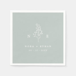 Guardanapo De Papel Casamento Verde Sage com Monograma de Folha Elegan