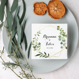 Guardanapo De Papel Casamento Verde Tropical Geométrico Dourado Napkin
