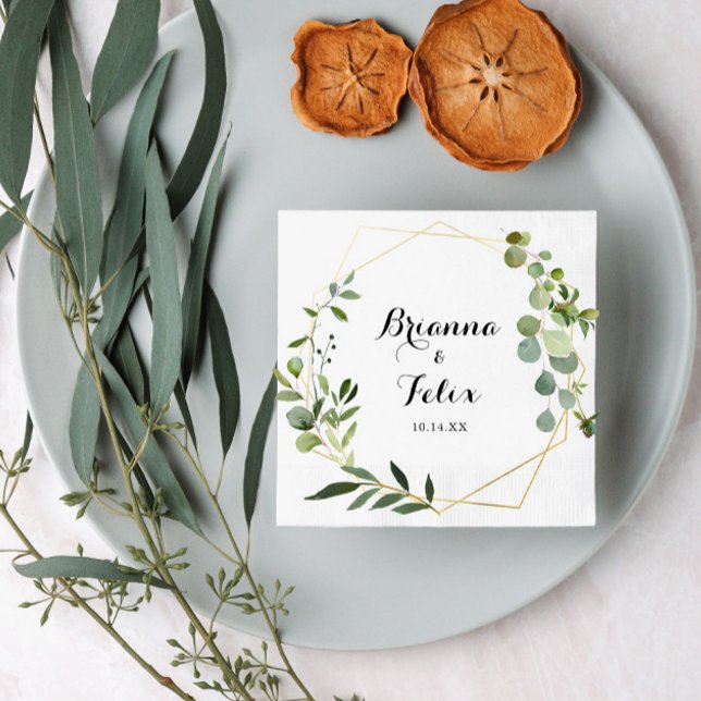 Guardanapo De Papel Casamento Verde Tropical Geométrico Dourado Napkin (Criador carregado)