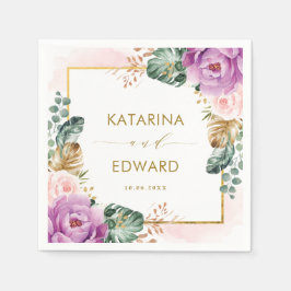 Guardanapo De Papel Casamento Verde Tropical Roxo