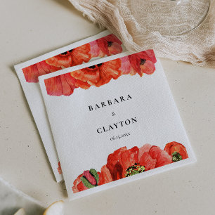 Guardanapo De Papel Casamento vermelho da aguarela das papoilas