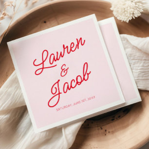 Guardanapo De Papel Casamento Vermelho e Rosa Mínimo Moderno