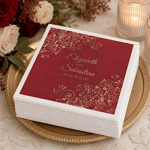 Guardanapo De Papel Casamento Vermelho Marbled Elegante de Filigree Do