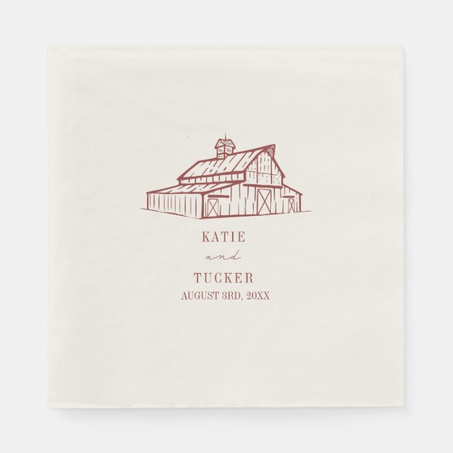 Guardanapo De Papel Casamento Vermelho Revertido Rustic Barn (Frente)