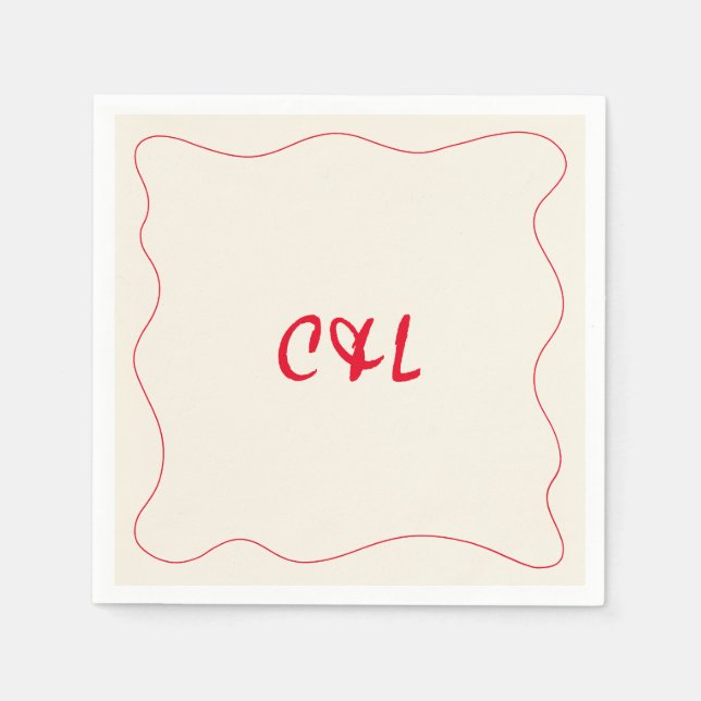 Guardanapo De Papel Casamento Vermelho Whimsical Retro Manuscrito (Frente)