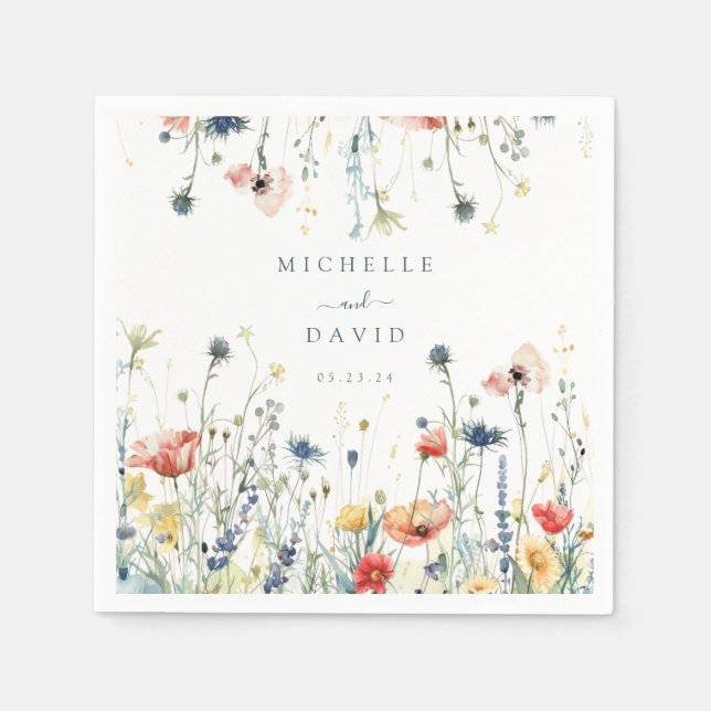 Guardanapo De Papel Casamento Vibrante de Flores Selvagens (Frente)