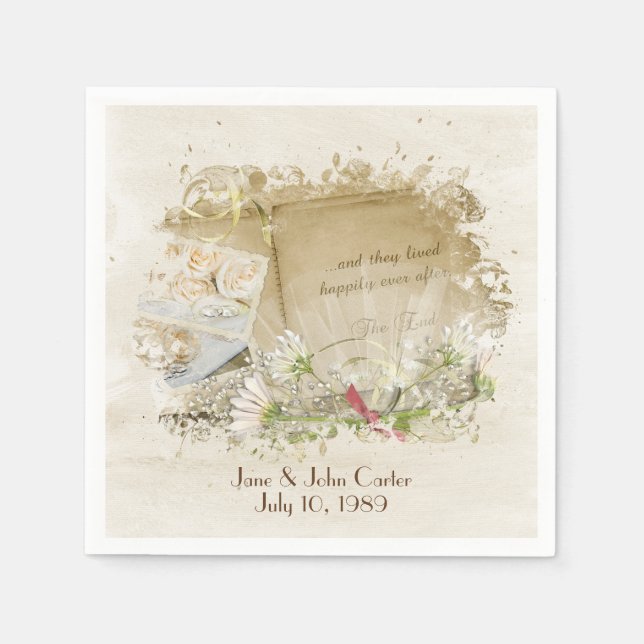 Guardanapo De Papel casamento vintage álbum com margaridas (Frente)