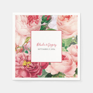 Guardanapo De Papel Casamento Vintage Floral & Botânico de Rosas Rosa