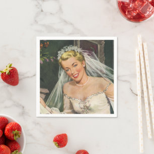 Guardanapo De Papel Casamento Vintage, Noiva Retro com Menina das Flor